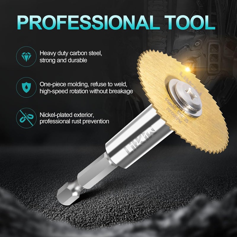 LitKiwi 1/4-Inch Hex Shank with 4PCS Rotary Drill Saw Blades(Titanium Coating),HSS Saw Disc Wheel Cutting Blades for Drills Rotary Tools - Image 2
